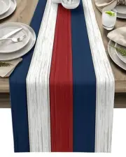 4th of July Table Runner, Red White and Blue Cotton Linen Tablecloth Summer H...