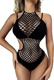 [Loveluv] Women Fishnet Bodysuit Sleeveless Sexy Lingerie Mesh Teddy One Piece Bodystocking Chemise Babydoll