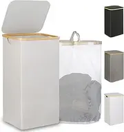 iEGrow Laundry Basket with Lid, 110L Large Laundry Hamper with Handle & Lid, Collapsible Clothes Basket Organizer with Removable Inner Bag for Clothes Toys Towels - Light Gray, Beige