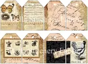 Set of 8 Vintage Ephemera Fabric Tags - Quilting, Pillows & Junk Journaling