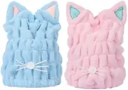 Hair Drying Towels, Quick Drying Bath Cap for Women & Girls,Set of 2（Blue+Pink）