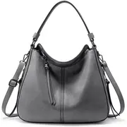 Nevenka Handbags for Women Large Designer Ladies Hobo bag Bucket Purse Faux Leather-Grey