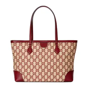 【GUCCI 古馳】631685 經典GG LOGO系列草編牛皮飾邊手提肩背媽媽包購物包(紅色)