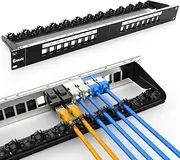 Enmane 16 Port Patch Panel Blank Keystone Patch Panel 1U Network Patch Panel with Smart Cable(No Cable Tie Required) Management for 19inch Rackmount