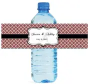 100 Marsala Monogram Pattern Wedding Water Bottle Labels Engagement Bridal 8"x2"