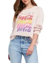NWT Wildfox Gossamer Pink 'Enjoy Coca-Cola' Raglan-Sleeve Sweatshirt Size L Coke
