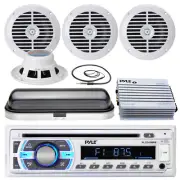 6.5" Marine White Speakers, 400W Amp, Cover, Antenna, Bluetooth USB AUX Radio