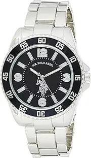 [Accutime] U.S. Polo Assn. Men's Silver-Toned Watch with a Black Dial, Automatic Quartz Metal/Alloy, Fold-Over-Clasp Watch - USC80515, SILVER/BLACK, Classic