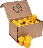 100% Pure Beeswax Votive Candles - USA Handmade Votives for Home, Christmas, and Advent, Smokeless Unscented 24 Candle Set with Natural Honey Aroma, 15 Hour Burn Time, 1.9" x 1.7" by Bee The Light
