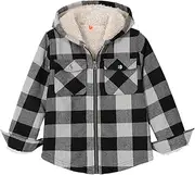 [ZENTHACE] Boys Sherpa Lined Full Zip Flannel Plaid Shirt Jacket,Cozy Hooded Flannel Shirt with Hand Pockets