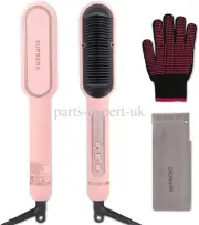 Pink Negative Ionic Hair Straightener Brush 9 Temp with LED Display for Women