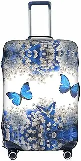 [YTORA] Blue Butterflies White Flowers Luggage Cover Anti-Scratch Suitcase Protector Fits 18-32 Inch Luggage