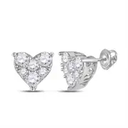 14k White Gold Round Diamond Heart Cluster Stud Earrings 1/3 Cttw