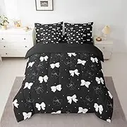 Feelyou White Bow Bed in a Bag Cute Ribbon Bowknot 7 Piece Bedding Set Full Size for Boys Girls Bow Tie Comforter Set with Sheets Dreamy Princess Bed Set