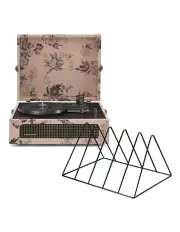 [Crosley] Voyager Bluetooth Portable Turntable - Floral + Gadhouse Vinyl Rack Bundle - Black