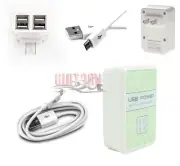 10X 4 USB PORT WALL ADAPTER+10FT CABLE DATA CHARGER WHITE GALAXY S4 S3 S2 NOTE 2