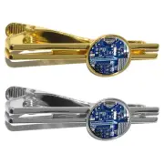 Blue Computer Motherboard - Processor CPU Memory Round Tie Bar Clip Clasp Tack