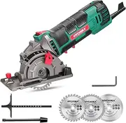 HYCHIKA Mini Circular Saw, with 3pcs Blades (85mm), Scale Ruler, 500W Pure Copper Motor, 4500RPM Ideal for Wood, Soft Metal, Tile and Plastic Cuts