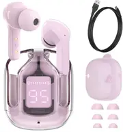 Earphone Wireless Bluetooth 5.0 Headphones Sport Gaming Headsets Noise Reduction Earbuds with Mic + Free cover-Pink