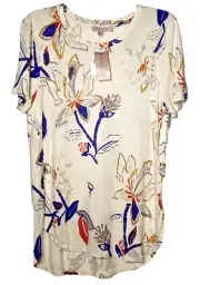 PHILOSOPHY Shirt Top Floral Flower Women M Ivory Rayon Print Shortsleeve READ