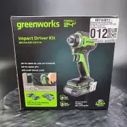 Greenworks 24V Brushless Cordless Impact Driver Kit 1950 in/lbs Torque 1/4
