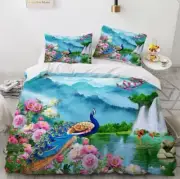 3D Waterfall Peacock ZHUA52 Bed Pillowcases Quilt Duvet Cover Set Queen King Zoe