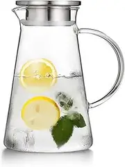 2 Liter 68 oz Glass Pitcher with Lid and Spout, Glass Carafe for Hot/Cold Water, Water Pitcher for Fridge, Large Iced Tea Pitcher for Coffee, Juice and Homemade Beverage