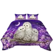 Purple Floral Art Owl Family Coverlet