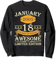 [X.Style] January 2005 18 Years of Being Awesome Retro 18th Birthday Sweatshirt ds1148 Sweater (S) Black