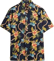 [Superdry] Men's Hawaiian Print Short Sleeved Shirt, Tropical Chain Navy
