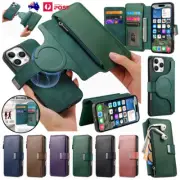 Detachable Leather Case ZIP Wallet Cover For iPhone 16e 16 15 14 13 11 Pro Max