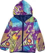 [GuoChe] Sherpa Lined Toddler Hoodie 1970s Disco Retro Grunge Graffiti Toddler Boy Outerwear Navy Blue Baby Girl Zip Up