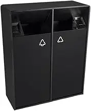 Outdoor Trash Can 38L/80L Outdoor Garbage Can Black Double Barrels Square Metal Garbage Can with Side Opening, Modern Household Commercial Garbage Can (with Ashtray) Outside Garbage can(Medium)