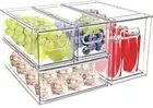 4 Pack Stackable Fridge Drawers | Divided Produce Saver Containers (M389)