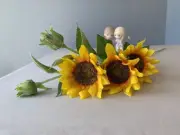 Realistic 5 heads Artificial Sunflowers Long Stems Fake Silk Sunflowers