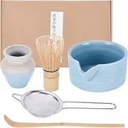 Matcha Whisk Set,5PCS Household Matcha kit,Elegant Japanese Matcha Tea Set,Ceramic Matcha Bowl with Spout, Matcha Whisk Holder,Bamboo Matcha Whisk, Stainless Sifter & Scoop for Tea Matcha Lover