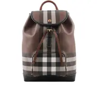 在飛比找誠品線上優惠-【BURBERRY 巴寶莉】格紋塗層帆布及牛皮束口翻蓋中款後