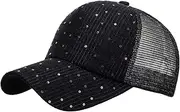 [Generic] Mesh Cap Glitter Plain Unisex Messy Trucker Ponytail Cap Baseball Hat Baseball Caps Sequins Baseball Cap