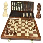 15-Inch Magnetic Chess Set - 2 in 1 Chess and Checkers Board Wooden Chess Set