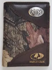 ZEP PRO Texas A&M Aggies Trifold Leather Nylon MOSSY OAK Camo Wallet TIN BOX