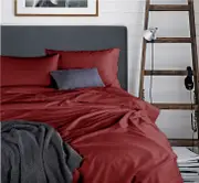 Premium Bamboo Blend Fitted Flat Sheet Pillowcases Bedding Set 5 sizes(Single, Double, Queen, King, King Single)-SPICE