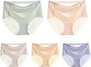 [HEJIGOOD] 5 Pack Womens Briefs Underwear No Show Seamless Mid Waisted Invisable Hipster Ice Silk Stretchy Soft Panties M-XXL