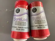 SURELOCK Overlock Machine THREAD, Lot of 2, 3000 Yards Each, RED 0128 NEW