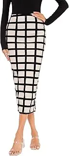 [Verdusa] Women's Elegant Plaid Elastic Waist Bodycon Midi Skirt