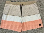 Quicksilver Mens Board Shorts Stripe Brown XXL Volley Swim Wear UV Protection