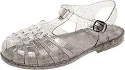 OMGard Toddler Jelly Sandals for Girls Unisex Boys Jellies Shoes T-Strap Soft Clear Flats Silver Slippers Size 11 Little Kid Retro Slides Summer Beach Glitter Slingback