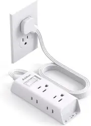 Cruise Essentials - Flat Plug Power Strip, Addtam 5 Ft Ultra Flat Extension Cord
