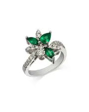 Bloomingdale's Fine Collection Emerald & Diamond Flower Motif Cluster Ring in 14K White Gold