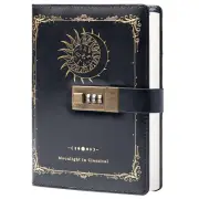 Constellation Leather Journal with Lock, Zodiac Moon Sun Diary Writing, B6 Noteb