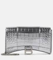 [Balenciaga] Balenciaga Hourglass croc-effect leather wallet on chain One Size silver